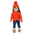 Schönes 18 Zoll Puppen Winter Strick Outfit Set orange Pullover Mütze Schal Stiefel für Puppen - Orangener Pullover (Q18-789C) / Schuhe nicht enthalten
