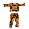 Halloween 18 Zoll amerikanische Puppenkleidung Set, Kürbis Totenkopf Print Oberteil Hose. - Halloween-Rüschen-Outfit (Q18-541) / 45 cm Puppenkleidung