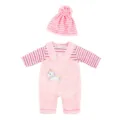 18 Zoll Puppenkleidung Set, rosa gestreiftes Oberteil, Einhorn Latzhose und passender Hut. - QD18-760 Gestreiftes Latzhosen-Set / 43cm Alexander Puppenkleidung