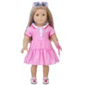 Detailed view of 45cm doll pink polo dress outfit with matching accessories and shoes. - Pink POLO Dress (QD18-695)