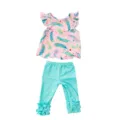 Dettagli del set di vestiti per bambole da 18 pollici, top rosa e pantaloni celesti volant. - Stile Completo Piume Rosa Blu (Q18-512)