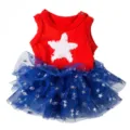 Rotes und blaues Puppenkleid mit weissem Stern und Tüllrock für 45cm American Girl Puppen - Stern Tutu Rock (Q18-197) / Passend für 16-18 Zoll Puppen