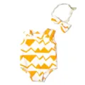 18 inch American girl doll clothes set sleeveless romper and bow headband orange geometric. - White And Yellow Romper (Q18-666) / Fits 43cm Dolls / White and Yellow