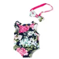 Floral doll romper and bow headband set for 18 inch American girl dolls and 43cm dolls. - Colorful Floral Romper (Q18-227)
