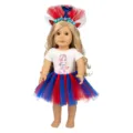 18-Zoll Amerikanische Puppenkleidung Set mit Regenbogen Meerjungfrau T-Shirt und Tüllrock. - Blauer Meerjungfrau-Stil (Q18-367)