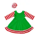 Weihnachts Puppenkleid Set mit rot weißen gestreiften Ärmeln und passendem Haarschmuck. - Weihnachtsgrünes Kleid (Q18-549) / Passend für 16-18 Zoll Puppen