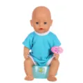 Süßes Babypuppe Spielzeugset mit blauem Outfit und Töpfchen für Kinder Rollenspiel. - Blau Floral Strampler (Q18-058)