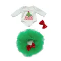 Weihnachten Baby Puppe Outfit Set Langarm Body Tutu Rock Schleife Kostüm Kleidung - Weihnachtsbaum Grüner Tüllrock (Q18-779) / Passend für 16-18 Zoll Puppen
