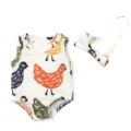 Cute chicken print doll clothes set with sleeveless romper and headband for 18 inch dolls. - Colorful Chicken Romper (Q18-668)