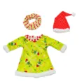 Weihnachtspuppenkleidung Set mit grünem Elfenkleid, Pünktchenmütze u. Streifen für 45 cm Puppen. - Gelb-grünes Weihnachtskleid (Q18-776) / Passend für 16-18 Zoll Puppen