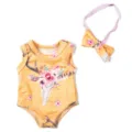 18 Inch Doll Clothes Set Floral Deer Onesie Headband American Girl Doll Accessories - Yellow Floral Romper (Q18-665)