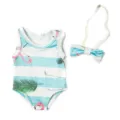 18 inch doll clothes flamingo stripe romper with bow headband for american girl dolls - Flamingo Romper (Q18-238) / Fits 43cm Dolls / Striped Flamingo
