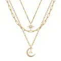 Collana a catena d'oro multistrato con ciondolo stella luna lettera A strass - modello A