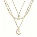 Collana multistrato dorata con ciondolo stella e luna strass lettera B gioiello moda - Modello B