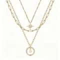 Collana multistrato dorata con ciondolo a stella e bussola con lettera per donne moda. - Modello B