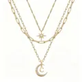 Collana multistrato dorata elegante con ciondolo a stella e luna strass iniziale C. - Modello C
