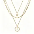Collana multistrato dorata con ciondolo stella bussola, gioielli vintage da donna eleganti - Modello D