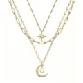 Gold layered chain necklace with star and moon pendant letter G for women fashion jewelry - Style G