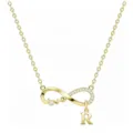Collana infinito amore oro con cristallo e ciondolo lettera R, dettaglio catena elegante. - Oro R