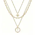 Elegante set di collana multistrato color oro con ciondoli a stella e bussola chic. - Stile I