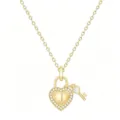 Gold heart lock and key pendant necklace with letter J and sparkling crystals for women - Letter J