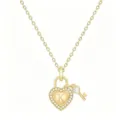 Gold heart lock necklace with sparkling crystal pave and letter K pendant charm for women. - Letter K