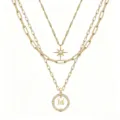 Donna vintage collana d'oro multistrato a strati con ciondolo stella bussola lettera gioielli - Modello M