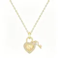Close-up of gold heart padlock pendant necklace with initial N and sparkling crystal pavé. - Letter N