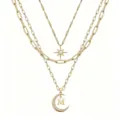Gold layered necklace with star and moon pendant, fashion diamond letter M clavicle chain jewelry - Pattern M