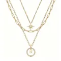 Collana multistrato retrò con ciondolo lettera bussola e ciondolo esagramma per donne. - Modello N