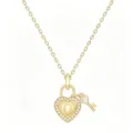 Gold heart lock key pendant necklace with sparkly crystals and initial letter O design jewelry - Letter O