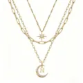 Multi-layer gold chain necklace with star moon pendant and letter N charm for women shiny design - Pattern N