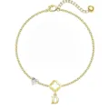 Bracciale quadrifoglio placcato oro con cristallo a cuore e ciondolo lettera D donna. - Lettera D