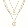 Collana a catena d'oro multistrato vintage con stella e ciondolo lettera bussola R - Modello R