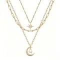 Multi-layer gold star moon letter Q pendant necklace, fashion clavicle chain detail. - Pattern Q