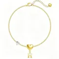 Bracciale con ciondolo a cuore lettera H iniziale finitura oro accessorio di moda donna - Lettera H