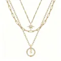 Collana retro multistrato dorata con ciondolo lettera bussola e stella per donne. - Modello S