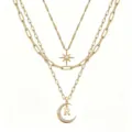 Multi-layer gold chain necklace with star moon and letter R pendant for women fashion - Pattern R