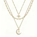 Multi-layer star moon necklace detail, elegant gold chain with sparkling diamond pendant. - Pattern S