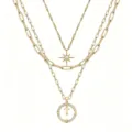 Collana multistrato dorata in stile vintage con stella bussola e lettera T ciondolo donna - Modello T