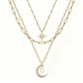 Multi-layered gold necklace with star and moon pendant letter U rhinestone choker jewelry - Style U