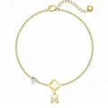 Vergoldetes Initialen M Kleeblatt Armband mit Herz Kristall, elegante filigrane Damenschmuck. - Buchstabe M