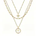 Collana multistrato dorata con ciondolo bussola lettera W e stella esagramma moda donna - Modello W