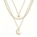 Multi-layer gold chain necklace with sparkling star and rhinestone moon letter Z pendant. - Style Z