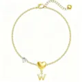 Bracciale minimalista con lettera W dorata e pendente a cuore gioiello da donna chic. - Lettera W