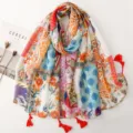 Böhmischer ethnischer Print Quasten Schal Retro Farbblock Baumwolle Leinen Tuch Damen - Vintage Farblock Quasten Stil (SL2608-025) / 180x88cm