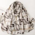 French style pebble printed scarf large size soft cotton linen feel travel sun protection shawl - Khaki Pebble Print / 180x88cm
