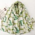 Green pebble printed scarf detail, large lightweight shawl for travel, soft fabric sun protection. - Green Pebble Print / 180x88cm