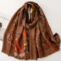 Retro Chinese style printed scarf, elegant brown shawl and beach sun protection wrap for women. - 180cmx88cm / Brown Retro Print (SL2608-001)