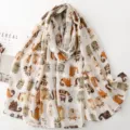 Vrouwen schattige kat print lichtgewicht sjaal lente zomer ademend mode zachte halsdoek - 180*88cm / Khaki Basis Kat Print